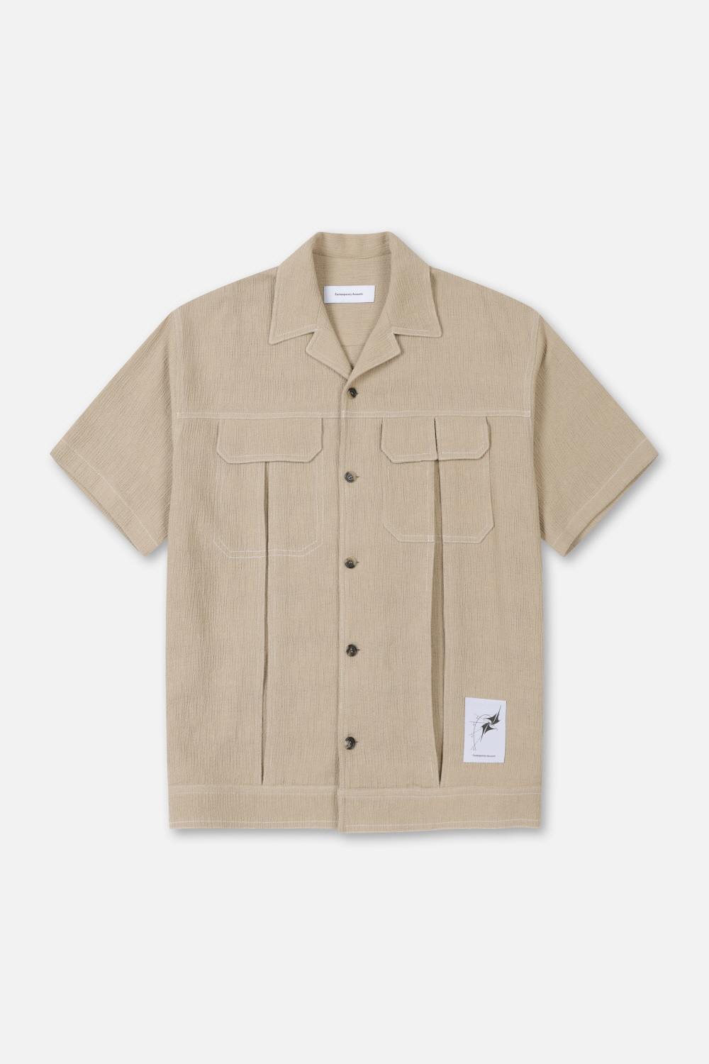 PLEATED DETAIL OUT POCKET SHORT SLEEVES SHIRT (BEIGE)