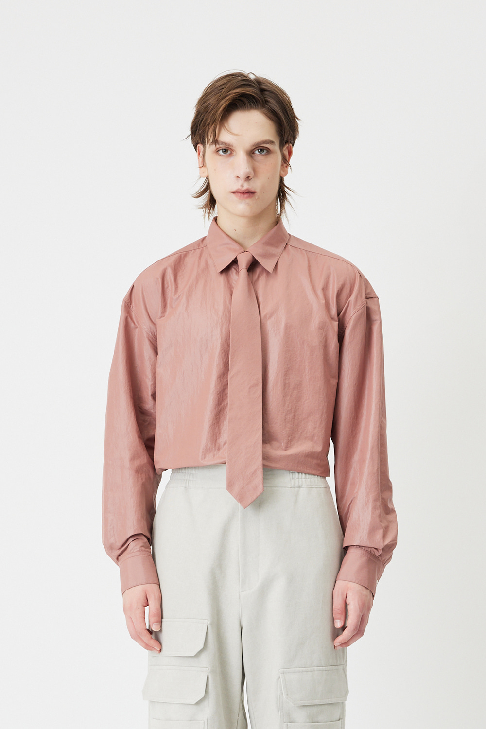 COATED NYLON SHIRT WITH TIE (PINK)